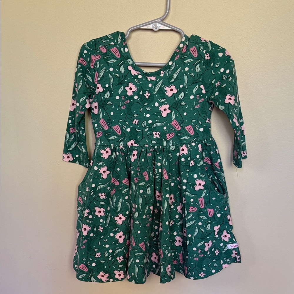 Ruffle Butts Sz 4T Floral Green and Pink Kids Dress